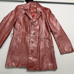 Men's Burgundy Leather Trench Coat